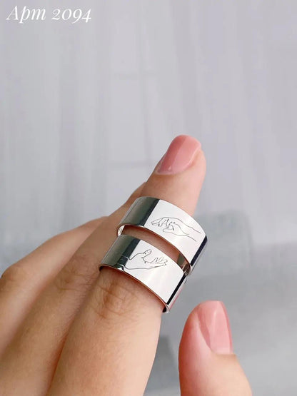 Couple Matching Rings| 925 Silver Connection Ring | Minimalist Line Art Hands Design | Symbolic Gift for Her or Him | Handmade Jewelry