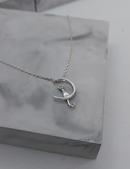 Cat on the Moon Necklace – Gift for Cat Lovers