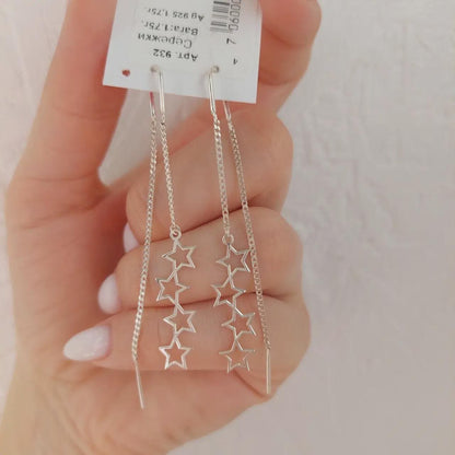 Star Threader Earrings | Long Dangle Pull-Through Chain | Celestial Jewelry | Minimalist Drop Earrings