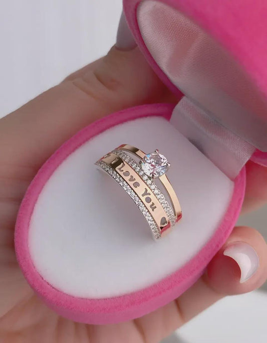 I Love You Ring | Perfect Gift | Engagement Wedding Band for Her| 925 Sterling Silver and 375 Gold
