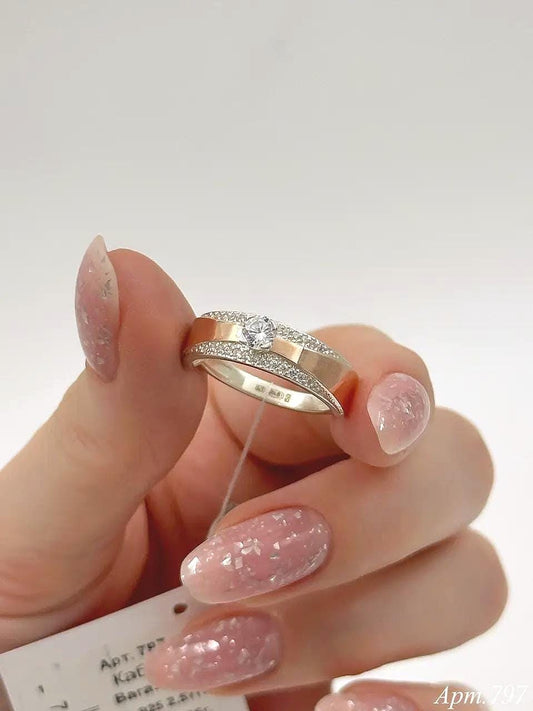 Modern Engagement Band| Ring for Her | 925 Sterling Silver & 375 Gold | Gift for Her |