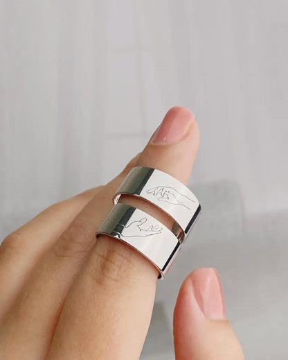 Couple Matching Rings| 925 Silver Connection Ring | Minimalist Line Art Hands Design | Symbolic Gift for Her or Him | Handmade Jewelry