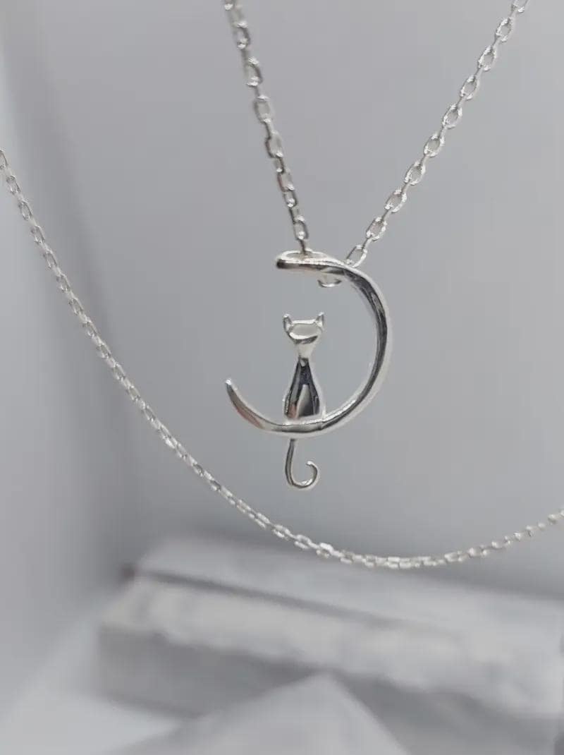 Cat on the Moon Necklace – Gift for Cat Lovers